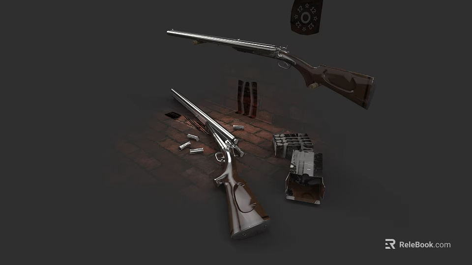 Vintage Firearms Collection Featuring Rifles Shotgun Bullets Ammunition And Magazines 3d model 