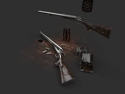 Vintage Firearms Collection Featuring Rifles Shotgun Bullets Ammunition And Magazines 3d model