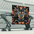 Smart Machine With Robotic Arms Complex Screen Featuring Orange Black Patterns And Geometric Gray Structure 3d model