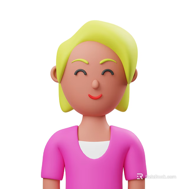 Smiling Woman With Yellow Hair Pink Top And White Inner Shirt In Cartoon Style 3d model 