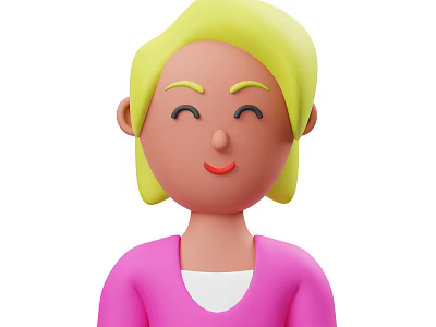 Smiling Woman With Yellow Hair Pink Top And White Inner Shirt In Cartoon Style 3d model