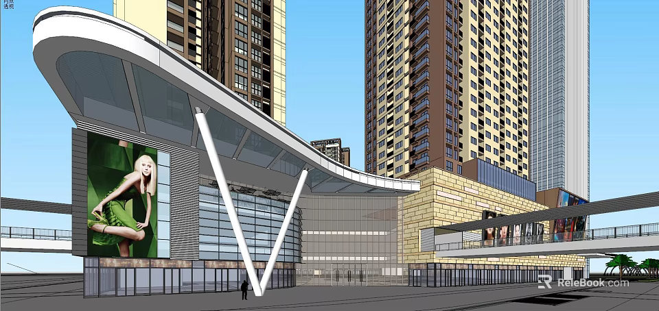 Urban Commercial Complex With Modern Architecture High Rise Buildings Glass Curtain Walls And Pedestrians 3d model 