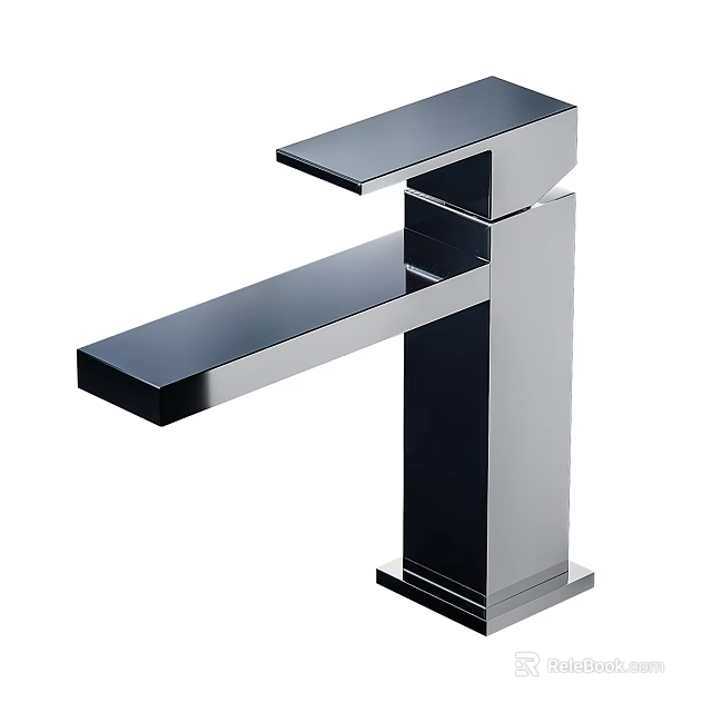 Sleek Modern Chrome Bathroom Faucet Featuring Square Design and Smooth Finish 3d model 