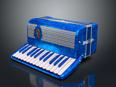 Blue Accordion Musical Instrument Featuring White And Blue Keys And Decorative Pattern 3d model