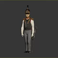 Game Movie Character In Military Style Outfit With Helmet Red Trim Vest And Holding Sword