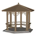 Traditional Chinese Garden Landscape With Octagonal Pavilion Carved Railings And Bench Seats