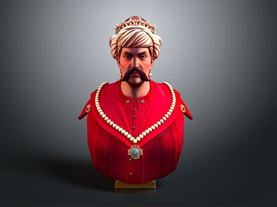 Elegant Decorative Bust Statue Featuring Crown Pearl Necklace Gemstone And Red Outfit 3d model