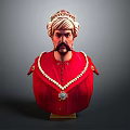 Elegant Decorative Bust Statue Featuring Crown Pearl Necklace Gemstone And Red Outfit