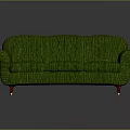 Green Three Seater Sofa With Curved Armrests And Red Wooden Legs