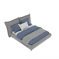 Single Bed With Blue Gray Pillows Cozy Bedding And Gray Upholstered Headboard