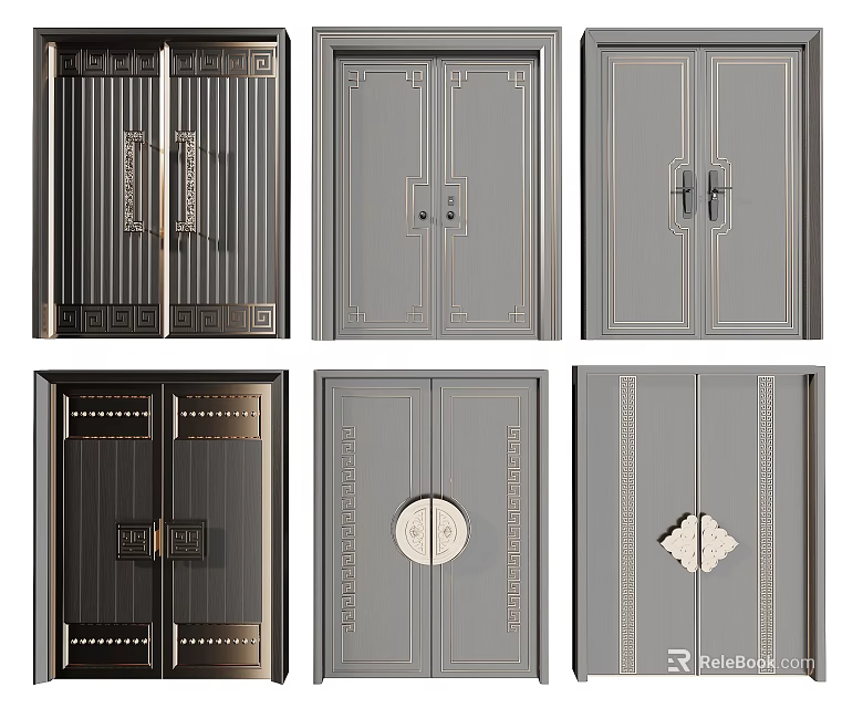 Modern Contemporary Double Doors Design With Decorative Panels Handles And Patterns 3d model