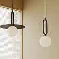 Modern Pendant Lights With Black Circular Base And Rectangular Ring White Globe Shades 3d model