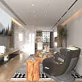 Modern Open Living Dining Room With Wooden Cabinets White Countertop And Green Chairs