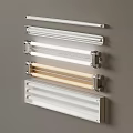 Wall Mounted Long Strips In Different Materials Arranged On Gray Wall 3d model