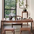 Chinese Style Serene Tea Room With Wooden Tea Table Teapot And Green Plants View