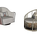 Modern And Carved Frame Single Sofas With Light Upholstery And Decorative Cushions 3d model