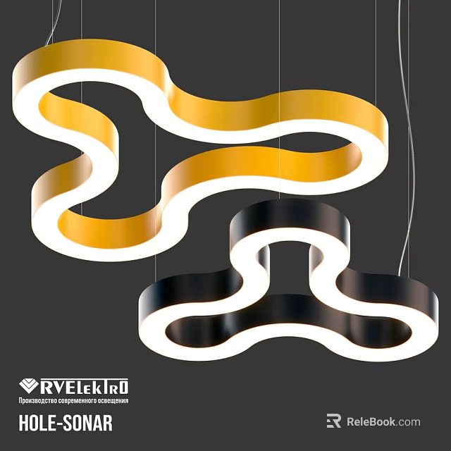 Modern Curved Chandeliers With Yellow Black White Design And Wavy Shape 3d model 