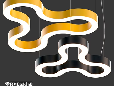 Modern Curved Chandeliers With Yellow Black White Design And Wavy Shape 3d model
