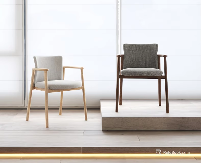 Modern Single Chairs With Wooden Frames Fabric Seats Light And Dark Tones In Bright Room 3d model 