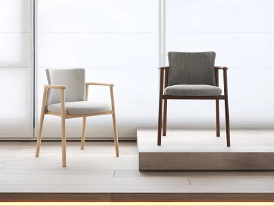 Modern Single Chairs With Wooden Frames Fabric Seats Light And Dark Tones In Bright Room 3d model