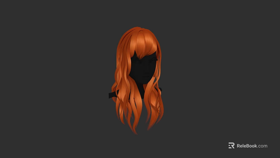 Elegant Woman Silhouette With Long Orange Wavy Hair On Black Background 3d model 