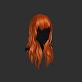 Elegant Woman Silhouette With Long Orange Wavy Hair On Black Background