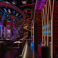Neon Lit Modern Bar Interior With Stylish Counter And Seating Areas