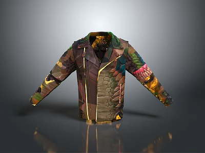Unique Camouflage Jacket With Colorful Sleeve Patterns And Decorative Details 3d model