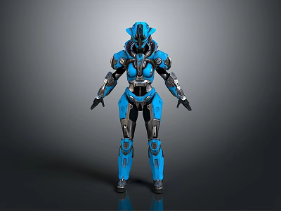 Game Movie Character Blue Mechanical Armor With Futuristic Metallic Design And Structure 3d model