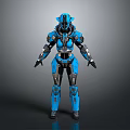 Game Movie Character Blue Mechanical Armor With Futuristic Metallic Design And Structure