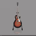 Electric Guitar On Stand Brown Gradient Finish White Pickguard Gray Background Reflection