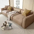 Beige Sectional Leather Sofa With Pillows Throw Blanket Area Rug And Window Blinds 3d model