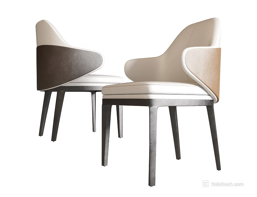 Modern Dining Chairs With Beige And Dark Brown Leather Upholstery Armrests And Dark Legs 3d model 