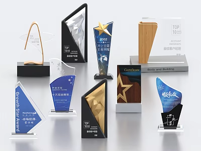 Assorted Trophies And Medals With Diverse Designs 3d model