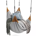 Cozy Gray Hammock Chair Cotton Linen With Blue Plaid Pillows Brown Trim And Hanging Rope