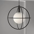 Modern Minimalist Pendant Light With Circular Black Metal Frame And White Spherical Shade