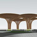 Wooden Mushroom Shaped Pergola With Multiple Columns And Green Base Design