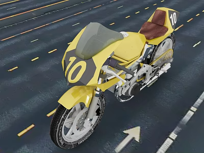 Yellow Motorcycle With Number 10 And Brown Seat On Road 3d model