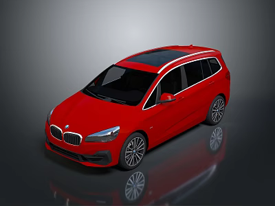 Red BMW MPV Car With Black Roof And Modern Shiny Alloy Wheels Design 3d model