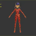 Game and Movie Character With Blue Hair Ladybug Inspired Red Black Spotted Bodysuit and Mask
