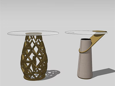 Modern Side Tables With Glass Top And Woven Design Brown Light Gray Bases Gold Accent 3d model