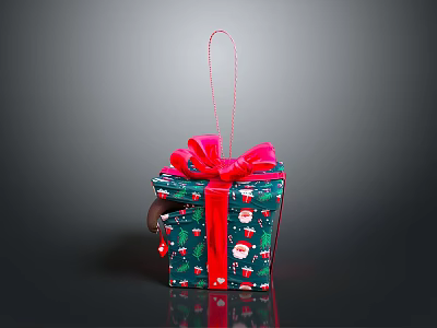 Festive Green Gift Box With Red Bow And Santa Claus Patterns Handle Design 3d model