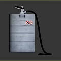 Silver Metal Keg With Tap Handle Black Hose And Red Safety Labels