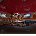Modern KTV Lounge With Two Large Screen TVs Pink Balloon Arch And Ceiling Light Strips