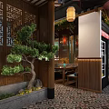 Traditional Chinese Restaurant With Hanging Lanterns Bamboo Decor Wooden Screen And Mapo Tofu Mural