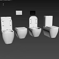 Modern White Toilets With Open And Closed Lids On Gray Wall Background With Control Panels