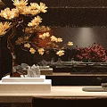 Stylish Private Dining Room Interior With Round Dining Table Floral Arrangement And Curtains