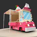 Pink And Beige Ice Cream Truck With Cone On Top And Blue Windows