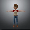 3D Boy Character With Brown Hair Headband Red White Striped Shirt Blue Pants Orange Shoes