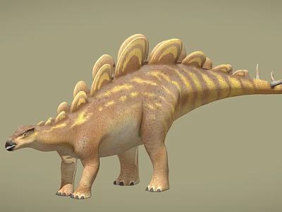 Realistic Stegosaurus 3D Model With Yellow Brown Stripes And Dorsal Plates 3d model